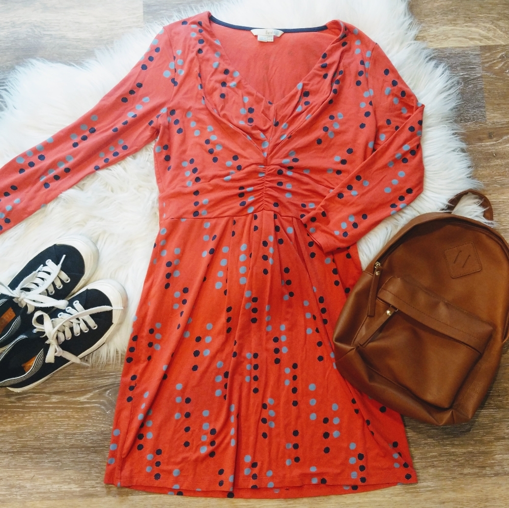 Boden | coral polka dot mini dress
